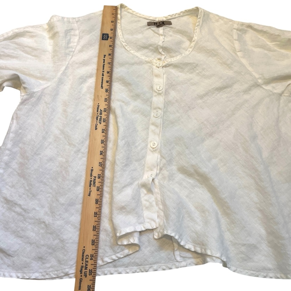 Flax 100% Linen Button Front Top 1G Off White Relaxed Fit Artsy - Picture 10 of 10